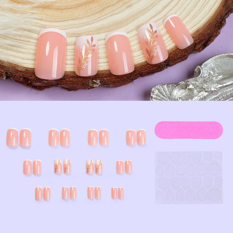 Elegant Press-On Nail Set with Floral Accent Design Bowlift