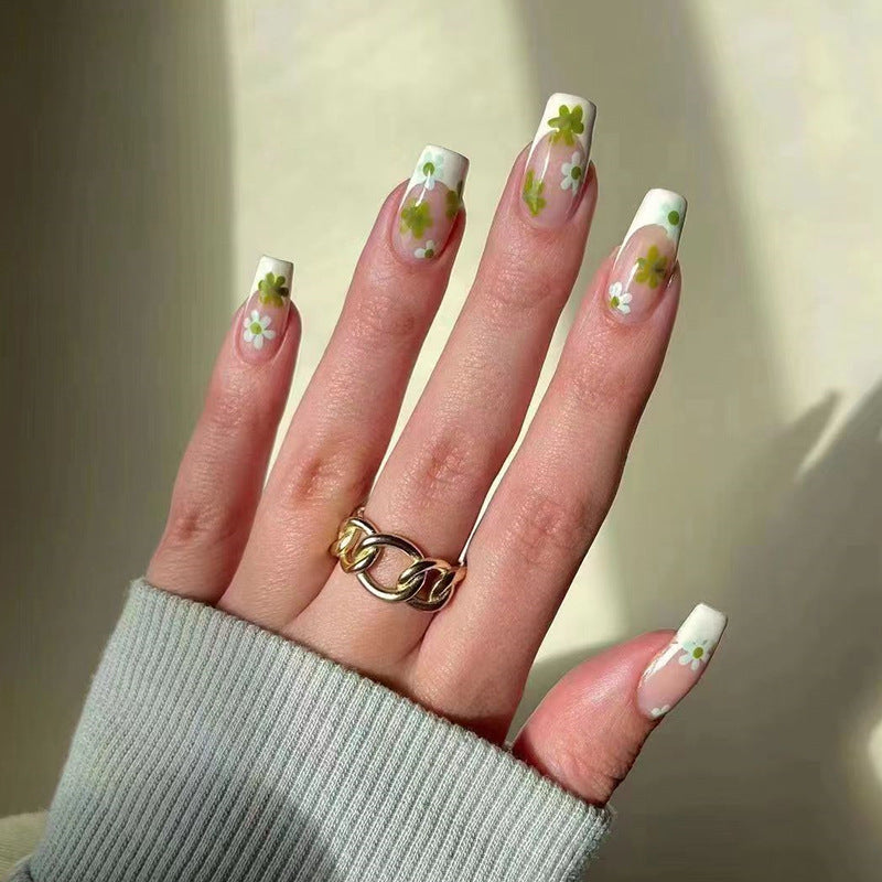 Artful Nail Tips with Floral Pattern Bowlift