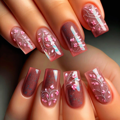 Artificial nails in elegant floral design Bowlift