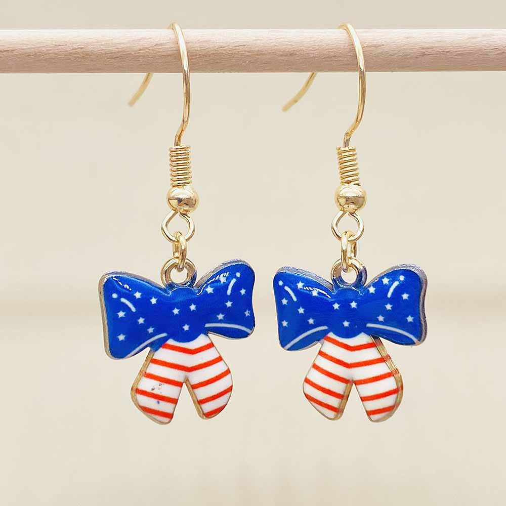 Women's filigree drop earrings with enameled flag pendants and metal hook closure Bowlift