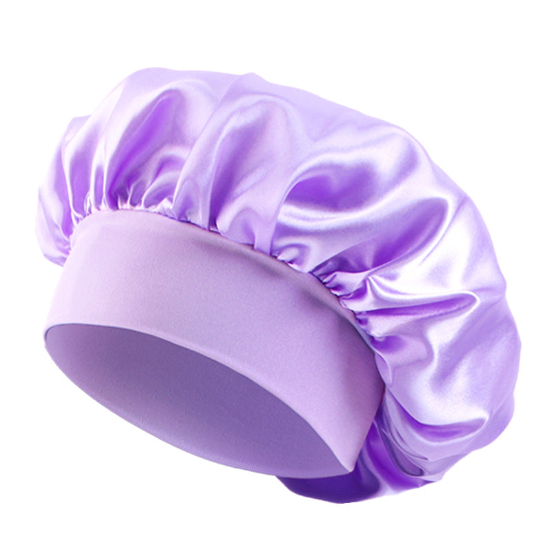 Satin sleep bonnet with wide protective elastic band Bowlift