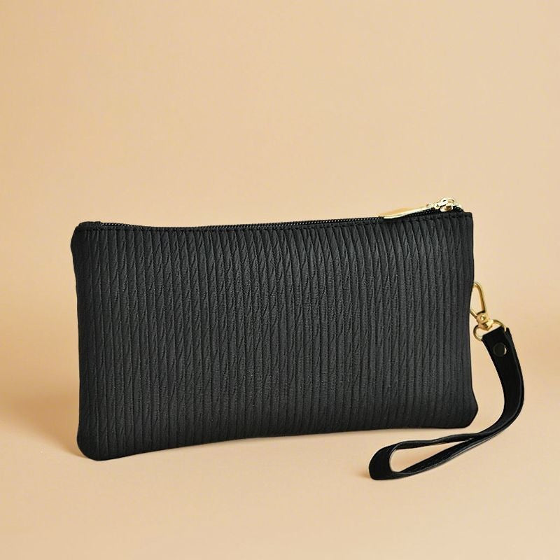 Quilted Double-Zip Wristlet Clutch Wallet with Detachable Strap Bowlift