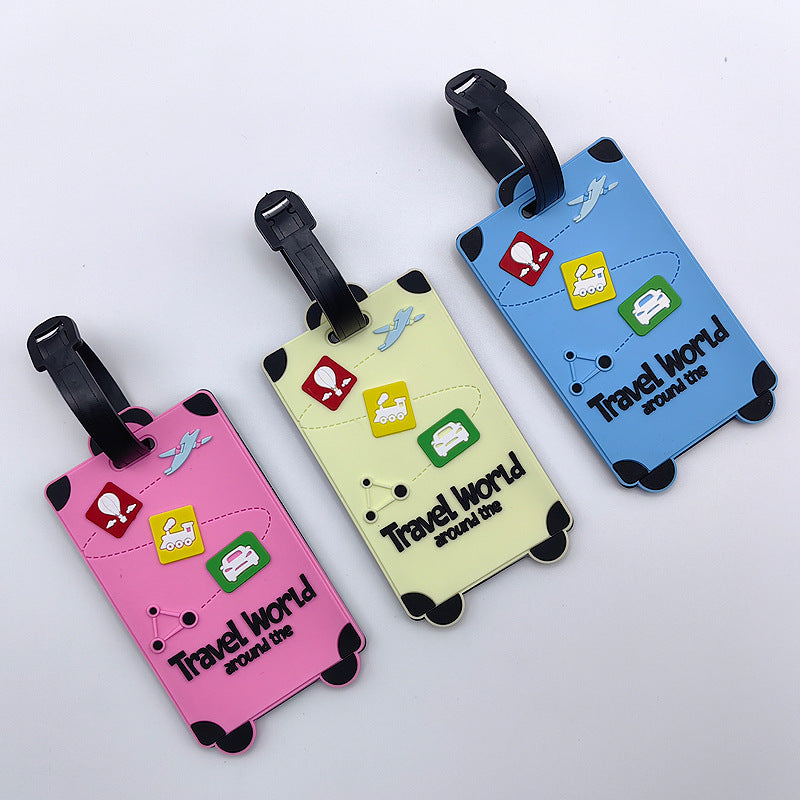 playful silicone luggage tag with clear ID window and embossed travel icons Bowlift