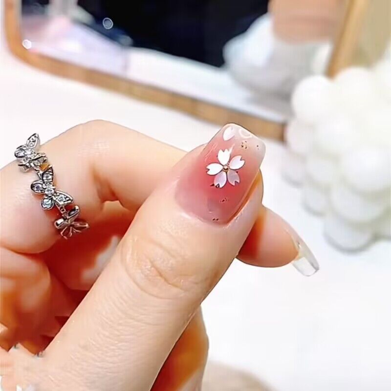 Artistic Floral-Designed Press-On Nail Set Bowlift 1787296289