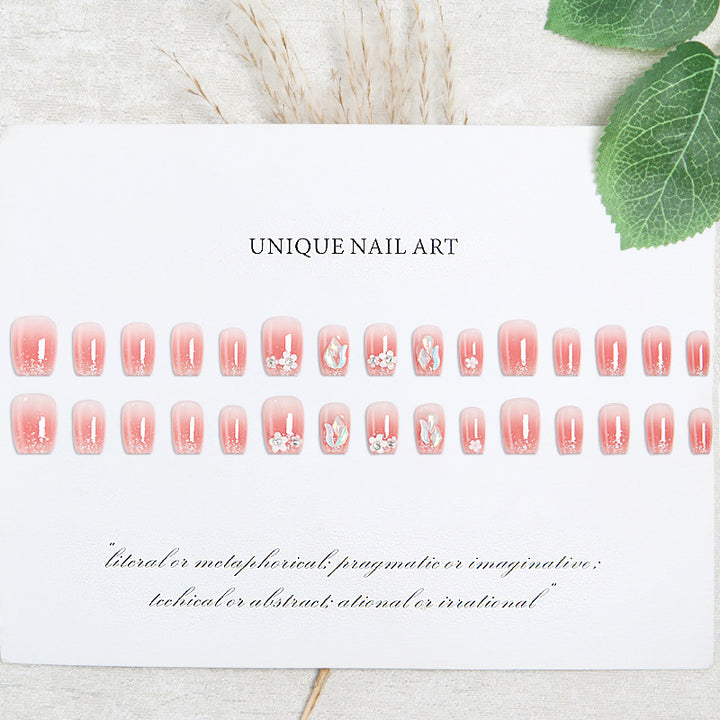 Artificial nail set with floral 3D decorations and elegant glitter Bowlift
