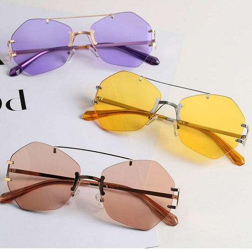 Women's fashionable octagonal sunglasses with delicate metal frame Bowlift