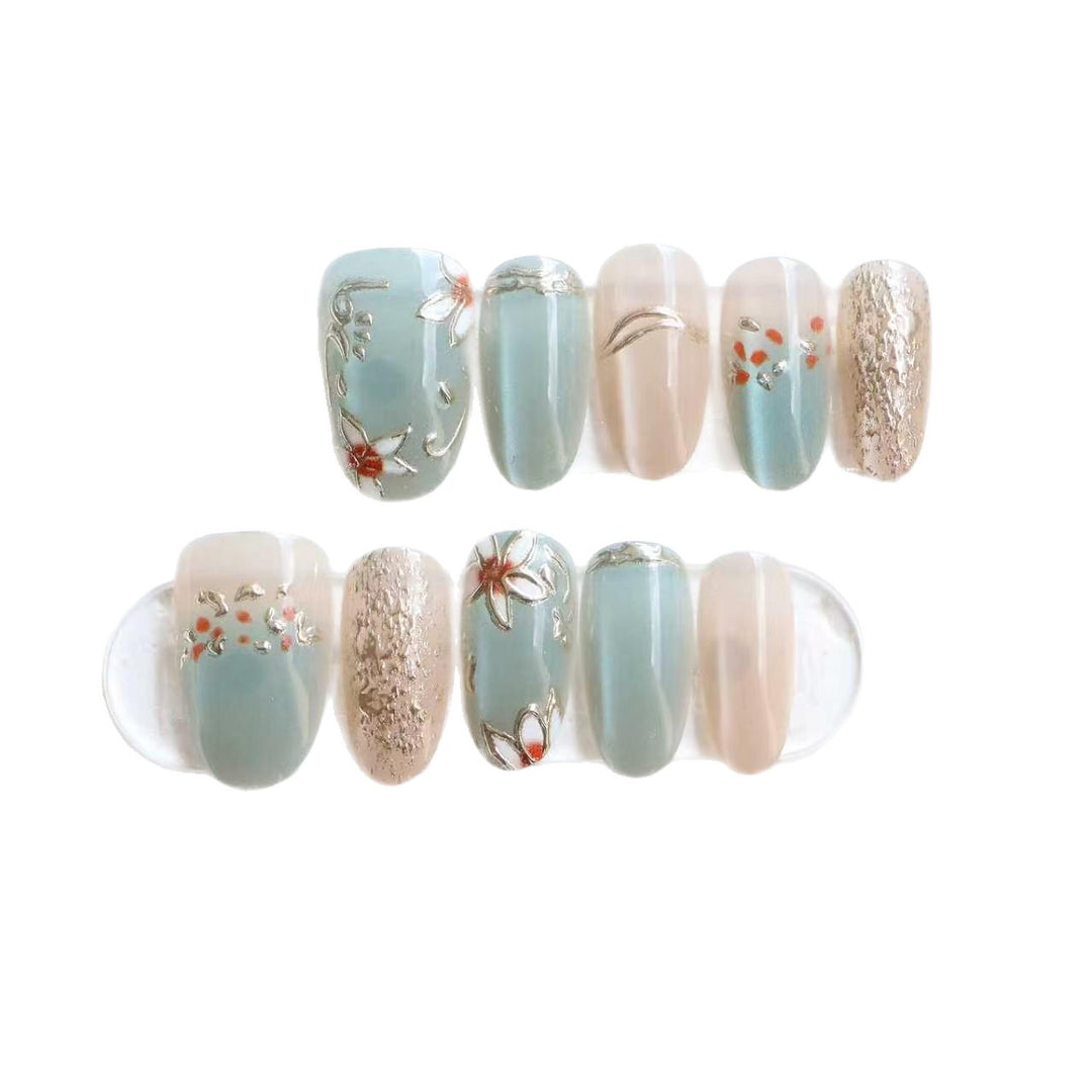 Artistic Floral Themed Press-On Nail Set Bowlift