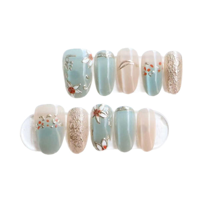 Artistic Floral Themed Press-On Nail Set Bowlift