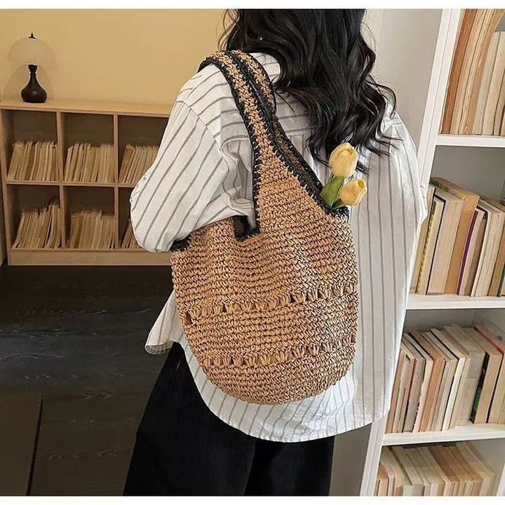 Woven Natural Material Handbag with Minimalist Structure Bowlift
