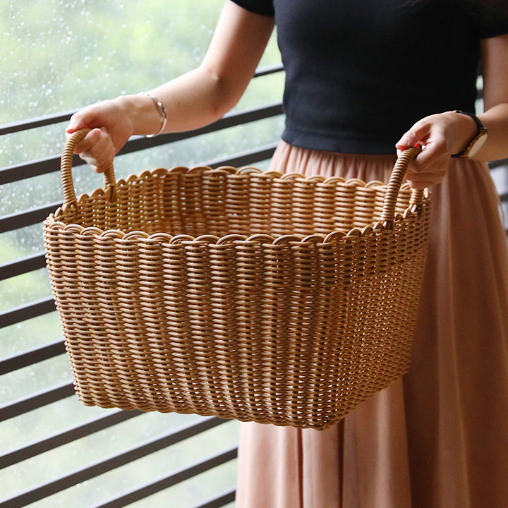 Handwoven Storage Basket with Handles Bowlift