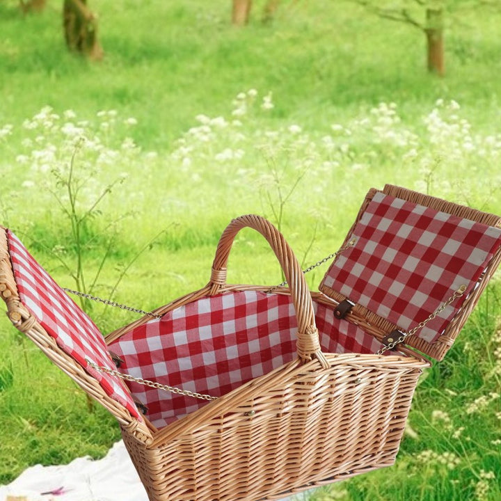 Ladies picnic basket with removable compartments and stylish checkered fabric Bowlift