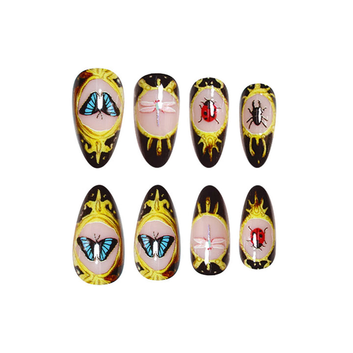 Artistic Insect-Motif Press-On Nail Art Bowlift