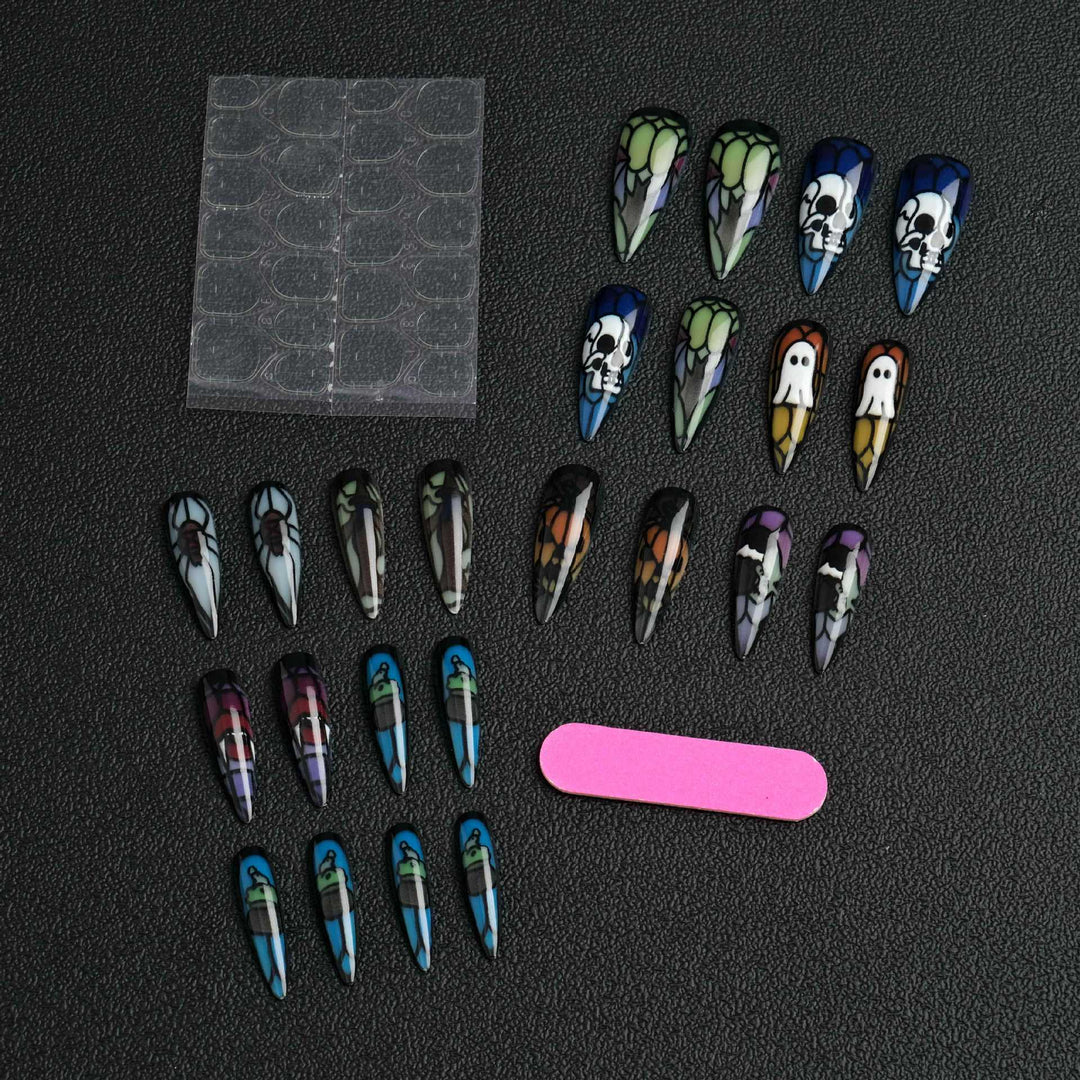 Artistic Halloween-Themed Stiletto Press-On Nails Bowlift