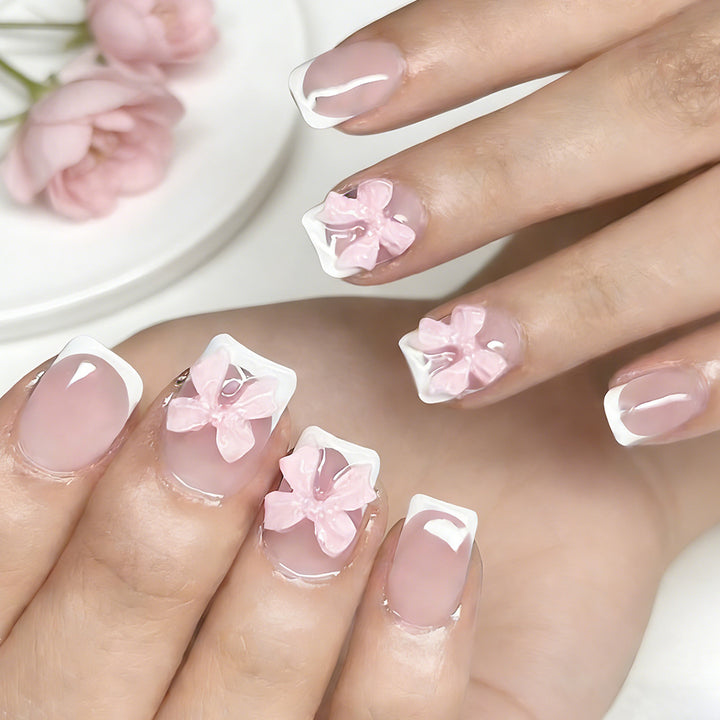 Floral Embellished Press-On Nail Art Bowlift
