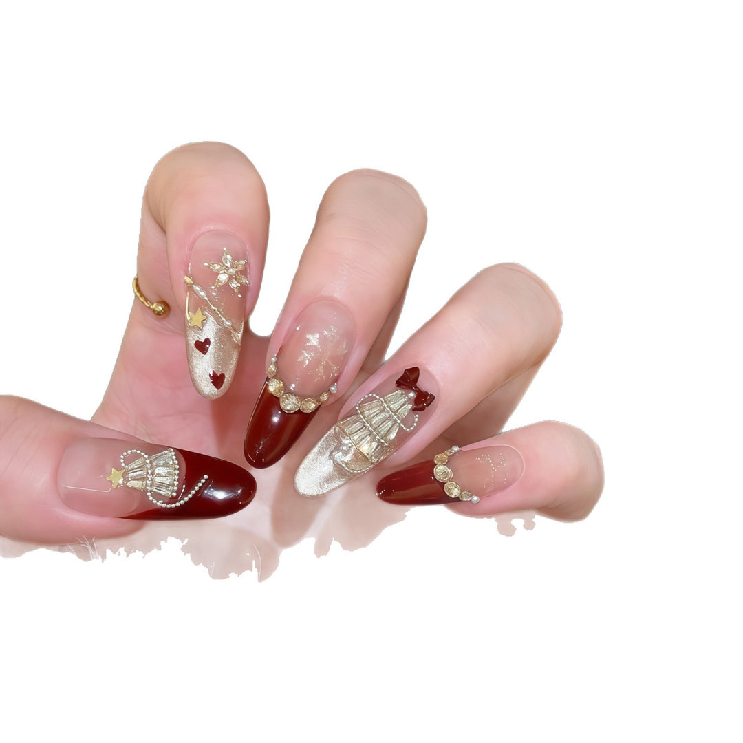 Artificial nail tips with festive glamour design Bowlift