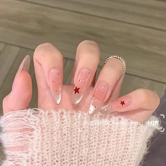 Artistic Press-On Nail Set with Bow and Gemstone Detail Bowlift