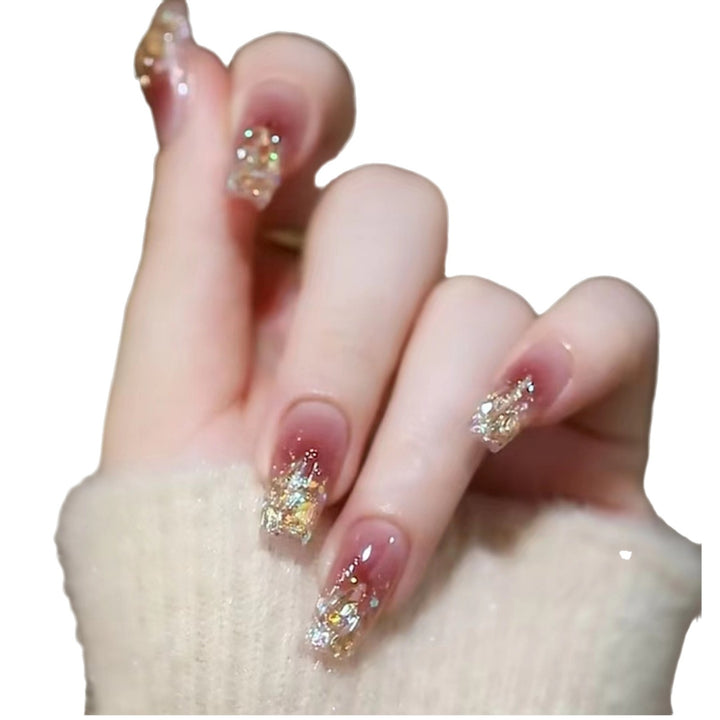 Stylish art false nails with heart design and glitter Bowlift