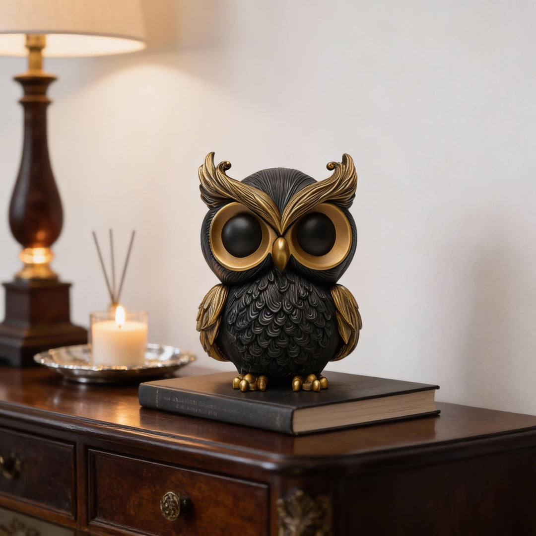 Ornamental Resin Owl Sculpture Decorative Tabletop Figurine Bowlift