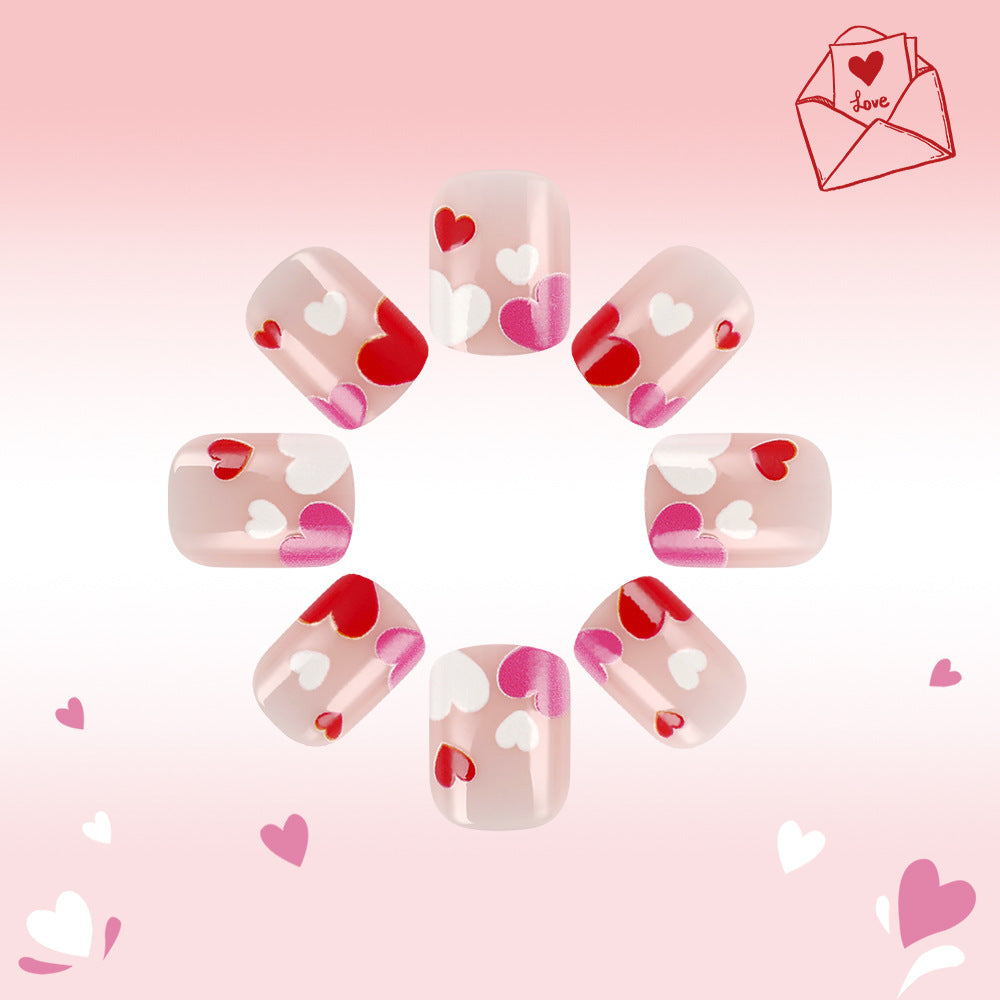 Heart-Decorated Press-On Nail Art Bowlift