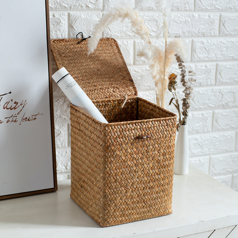 Unisex Rectangular Storage Basket with Lid made of Natural Material Bowlift