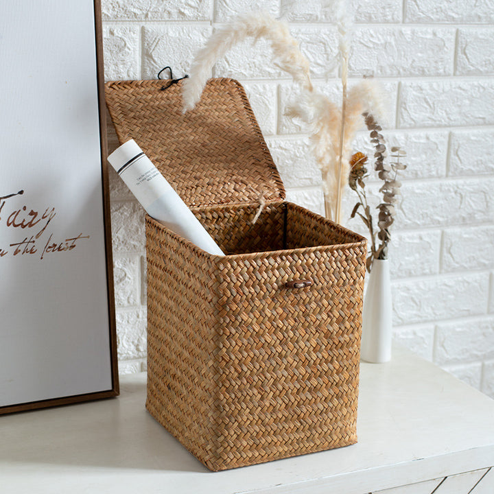 Unisex Rectangular Storage Basket with Lid made of Natural Material Bowlift