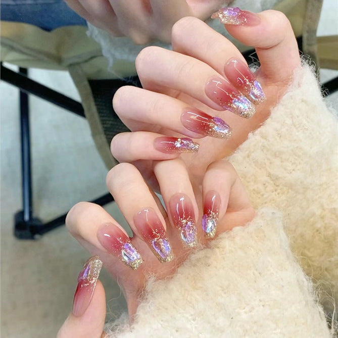 Decorative Acrylic Press-On Nail Set with Glitter and Ombré Finish Bowlift