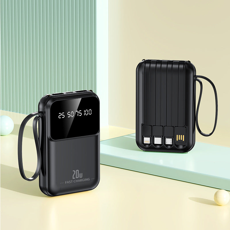 Portable power bank with integrated charging cables and smart charging status display Bowlift