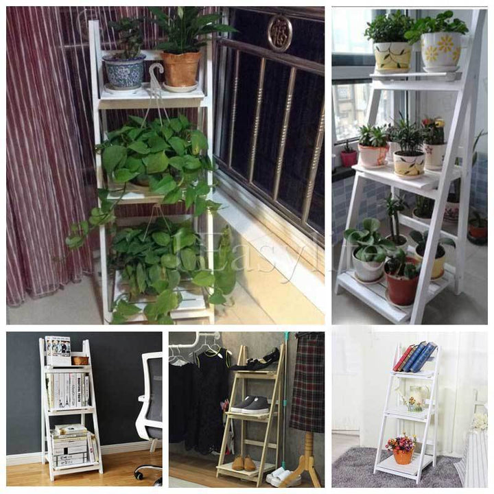 Multi-Tiered Wooden Ladder Shelf Bowlift