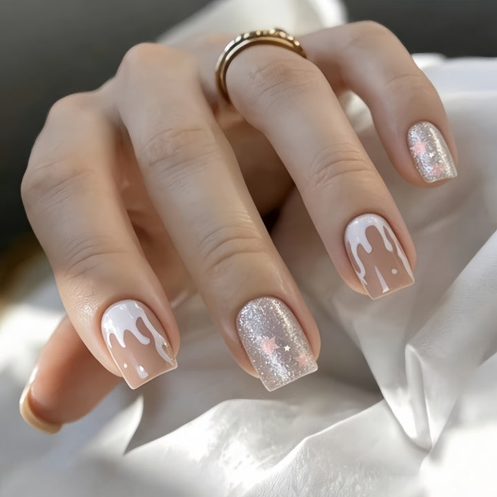 Glittering artificial nails with creative drop design Bowlift
