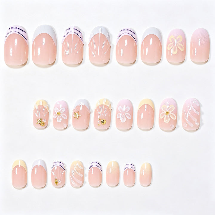 Artistic Floral Gel Nail Extensions Bowlift