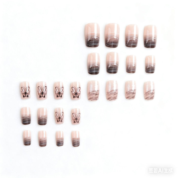 Elegant Butterfly-Themed Press-On Nail Art Bowlift