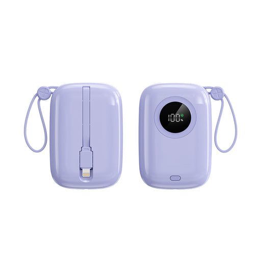 Compact and powerful power bank with digital charging display and integrated cable Bowlift