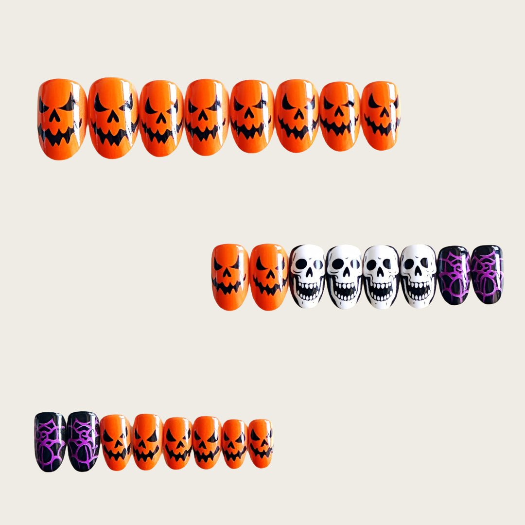 Halloween Artificial Nails in Creative Pumpkin and Skull Design Bowlift