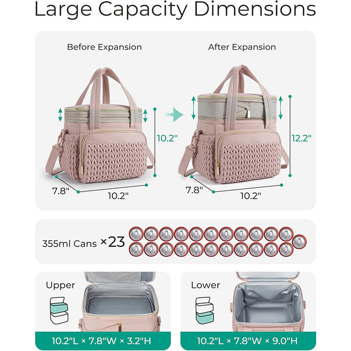 Insulated picnic bag with multi-layered interior compartment and practical carrying system Bowlift