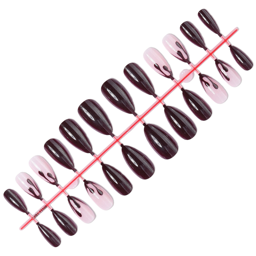 Stiletto Press-On Nail Set with Unique Artistic Design Bowlift