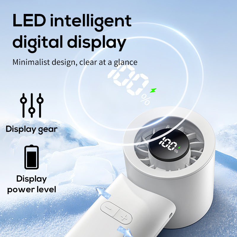 Unisex portable rechargeable hand fan with digital battery display, quiet brushless motor, and tiltable head Bowlift