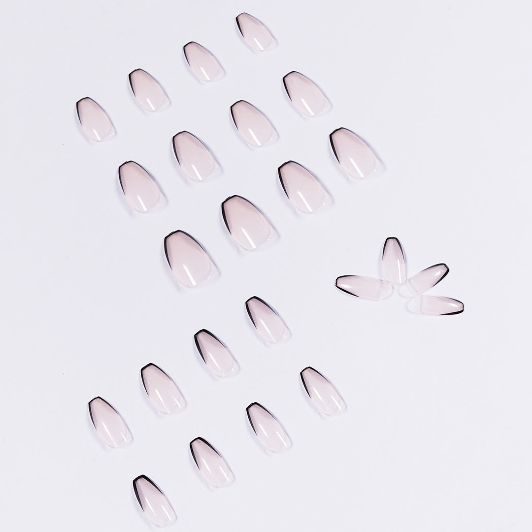 Artful stiletto nails with elegant black tip decoration Bowlift