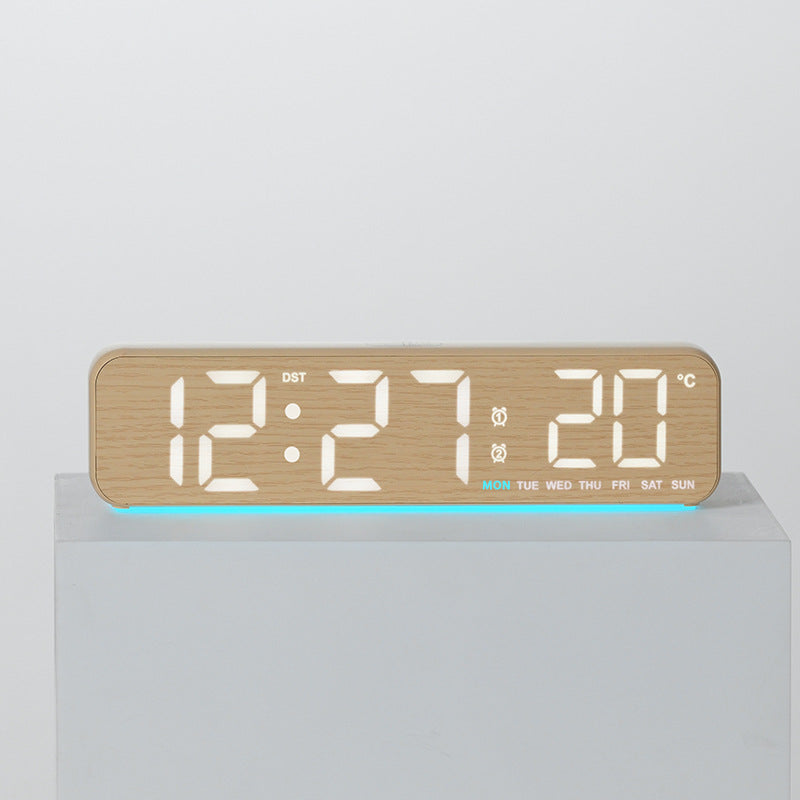 Digital wooden alarm clock with temperature and day of the week display Bowlift