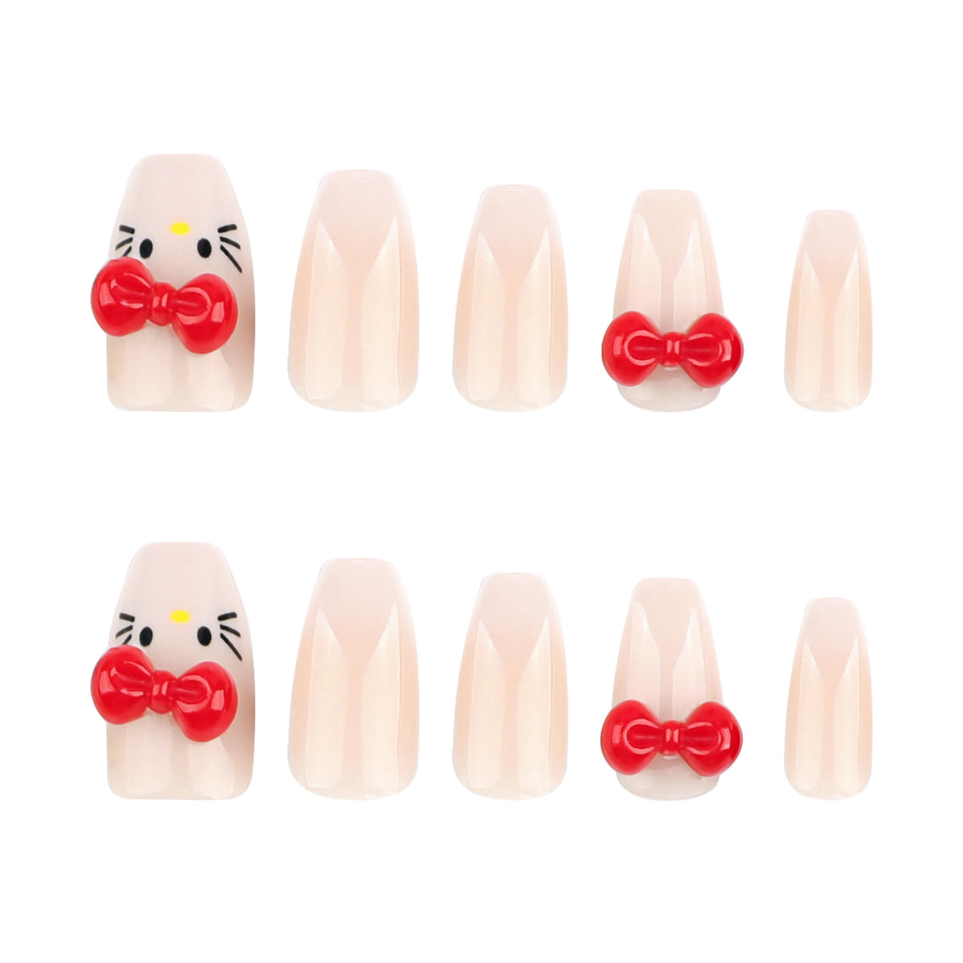 Artistic artificial nails with cute animal design and bow accents Bowlift
