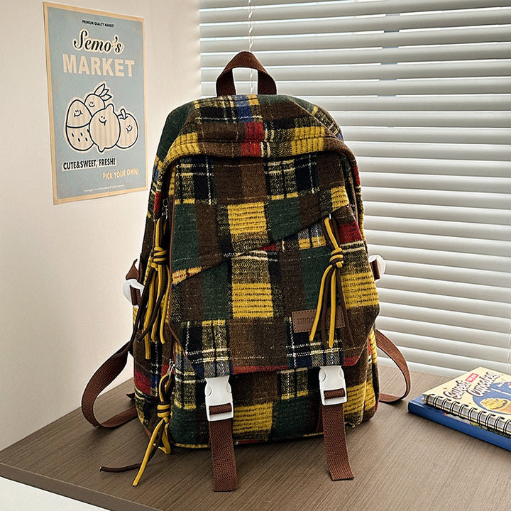 Stylish Checked Pattern Backpack