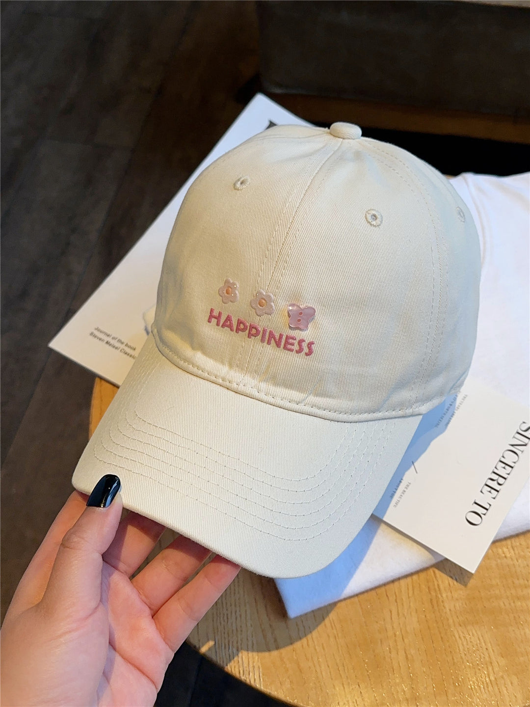 Women's Embroidered Happiness Baseball Cap Bowlift