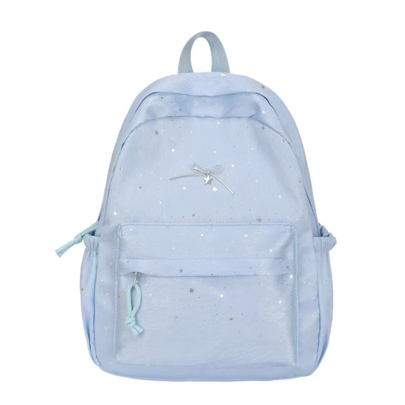 Backpack with Glittering Star Motif and Versatile Storage Options Bowlift