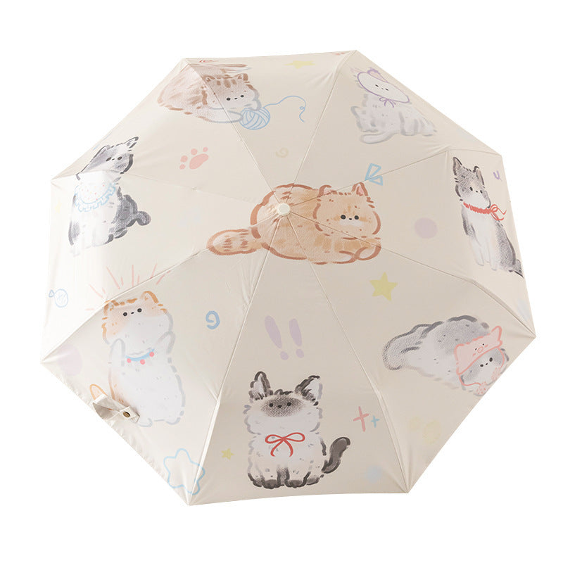 Women Folding Umbrella with Lovely Animal Illustrations Bowlift