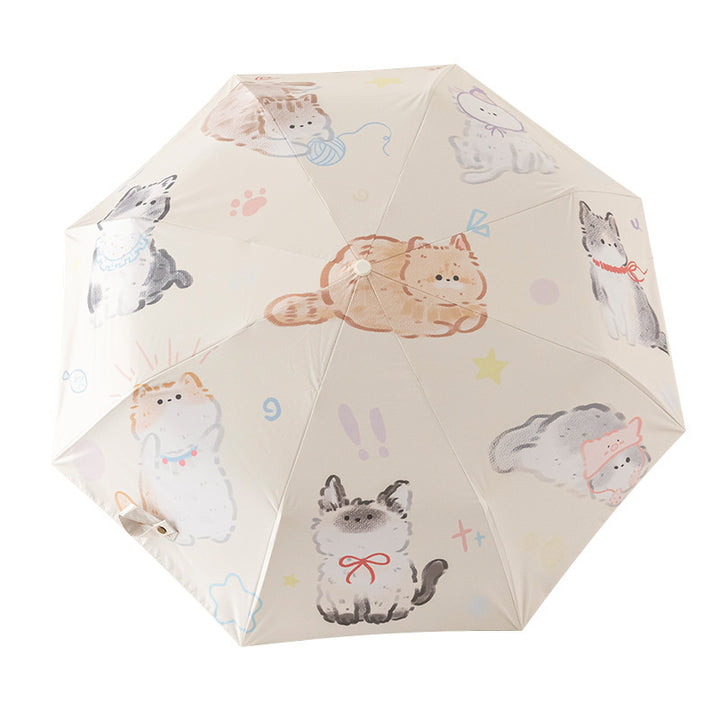 Women Folding Umbrella with Lovely Animal Illustrations Bowlift