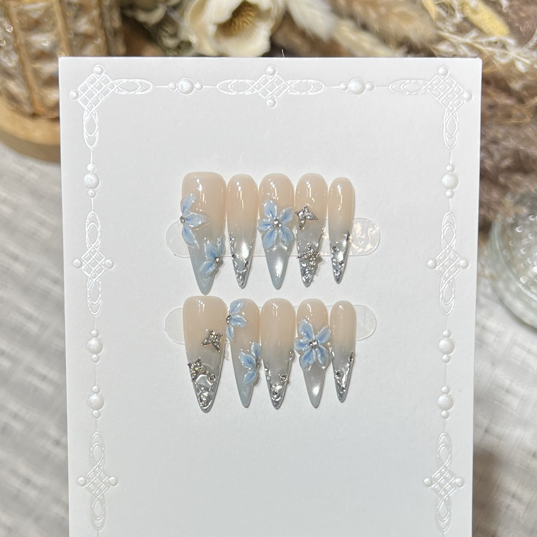 Elegant Stiletto Floral Press-On Nail Set Bowlift