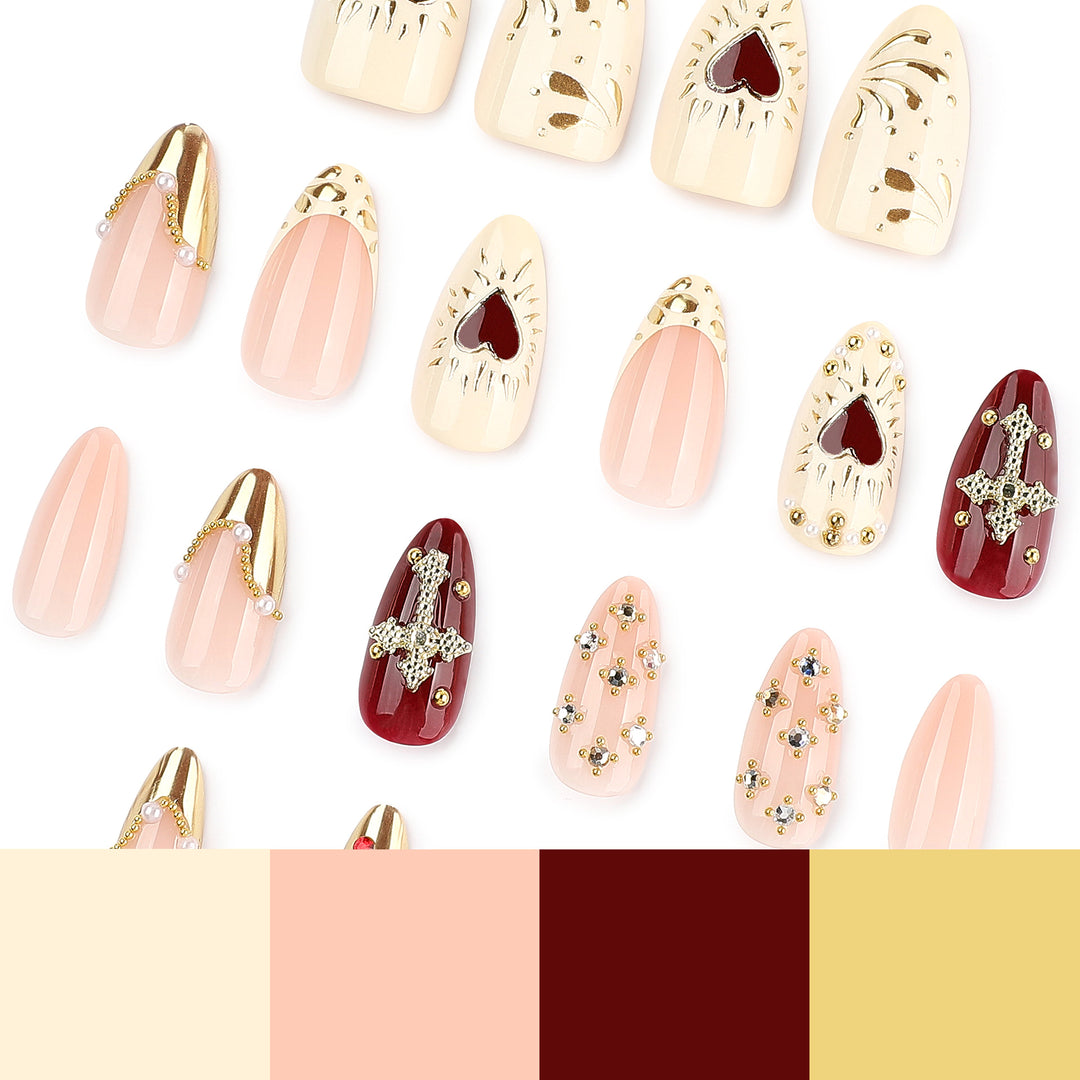 Artful nail art with rhinestone and gold accents Bowlift