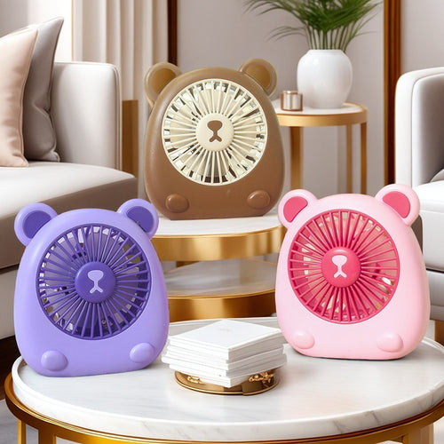 Ladies Portable Hand Fan with Creative Bear Design Bowlift