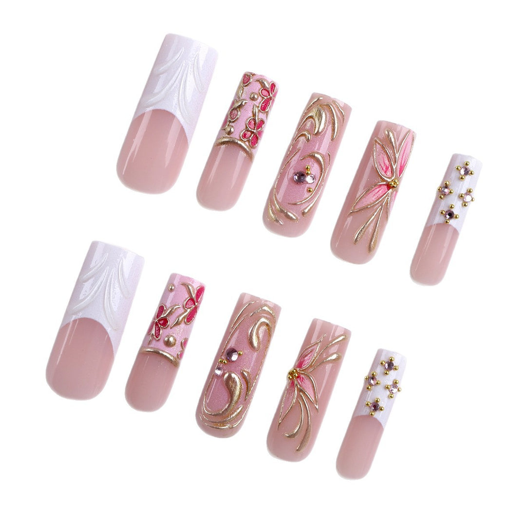 Premium Artificial Nails with Floral Decorations Bowlift