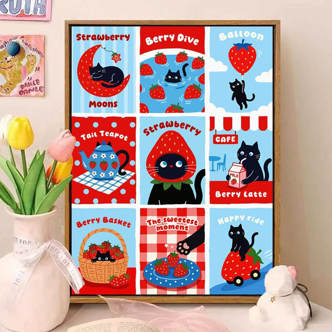 Playful Cat-Themed Illustrated Wall Art Bowlift