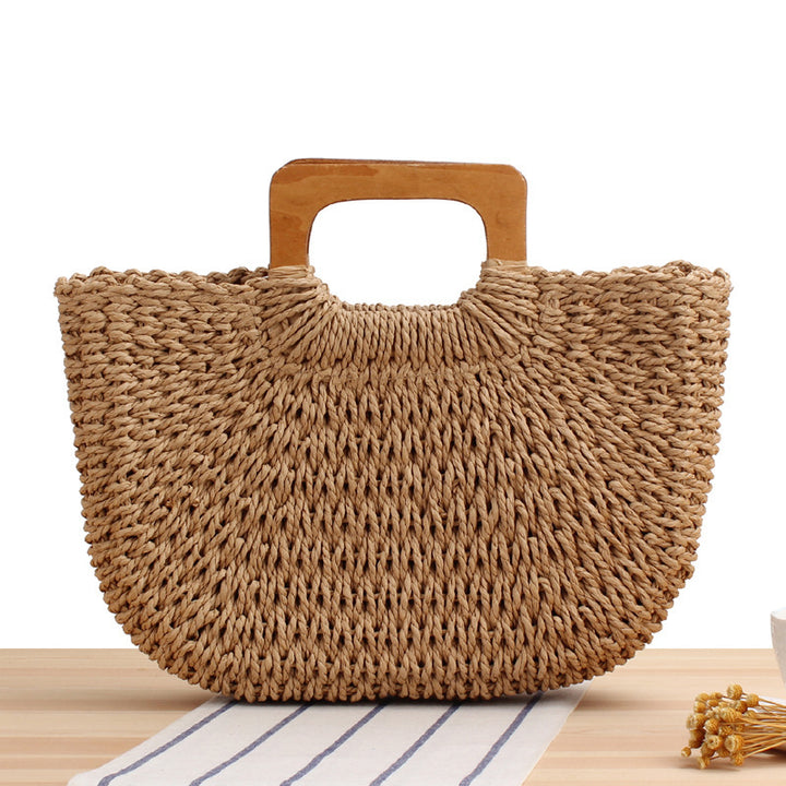Handcrafted straw bag with wooden handle Bowlift